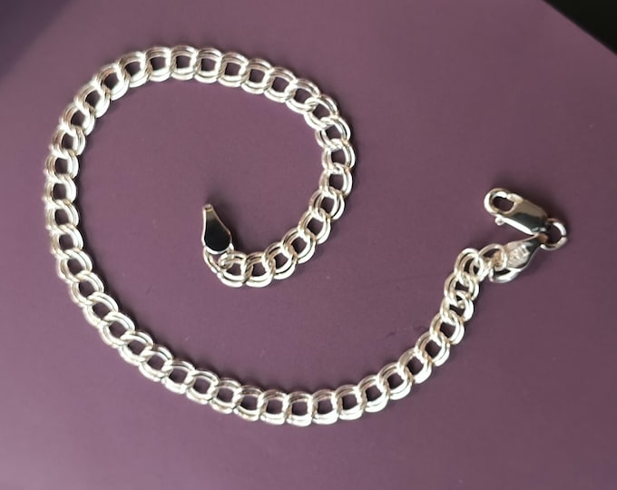 Sterling Silver Charm Bracelet, Double Link 8 inches long