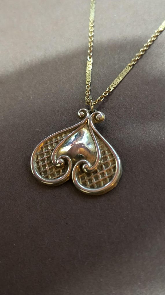 Art Deco Scroll Pendant in Washed Goldtone