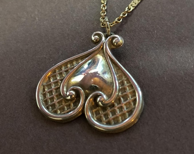 Victorian Revival Golden Scroll Pendant / Antique Necklace with Gold-Filled Charm, Chain