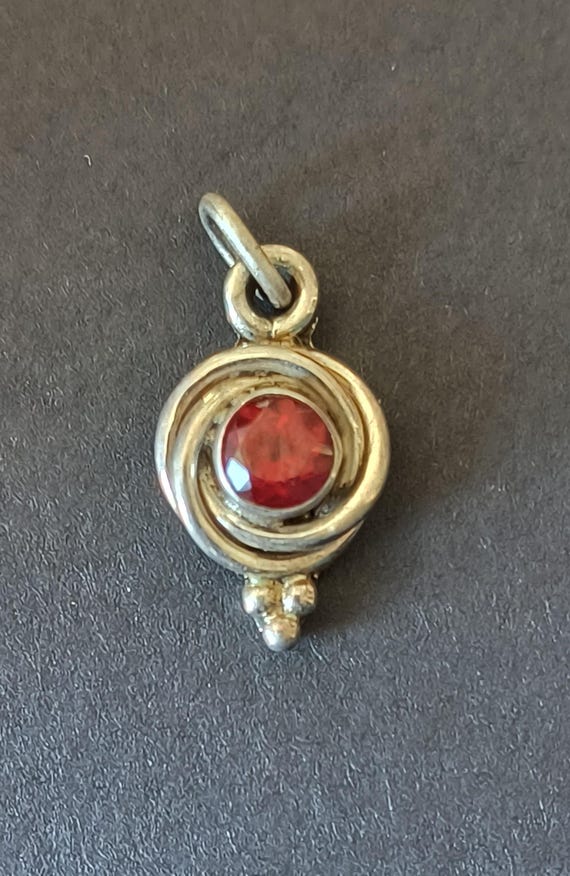 Vintage Garnet Pendant, Sterling Silver Charm with Silver Plated 18 inch Chain