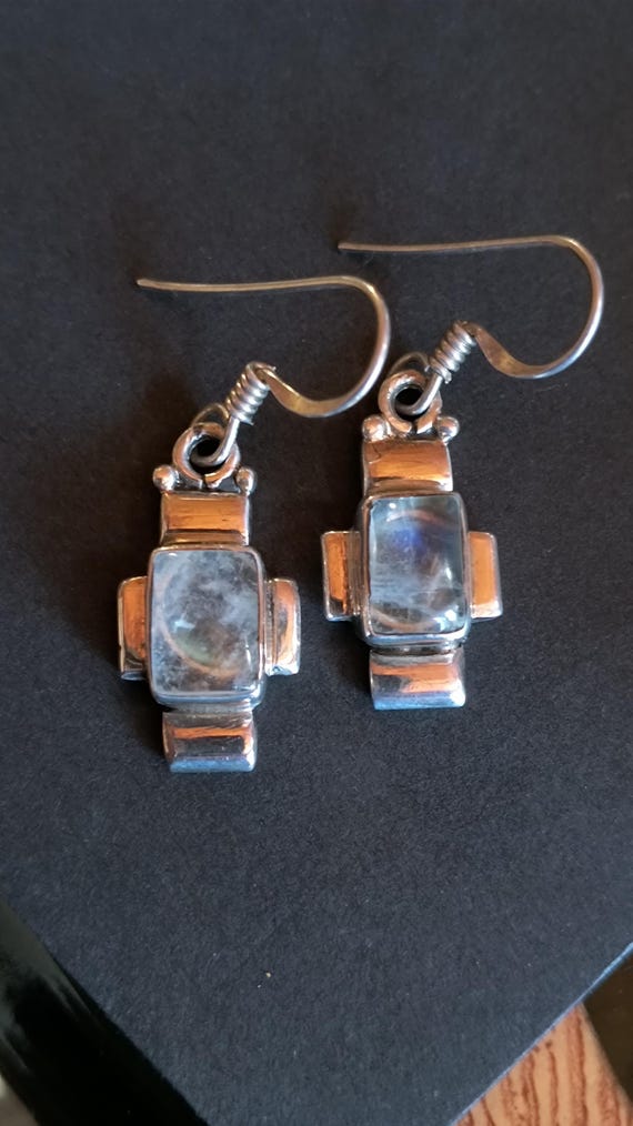 Rainbow Moonstone Earrings in Sterling Silver