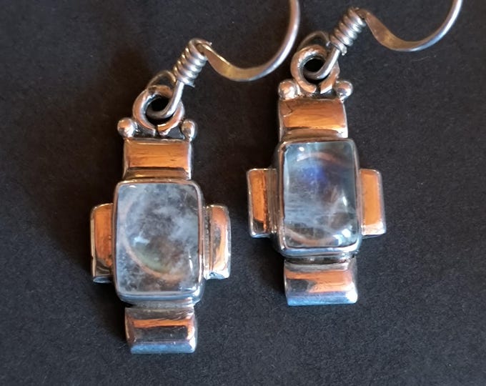 Vintage Rainbow MoonStone Drop Earrings in Sterling Silver