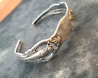 Antique ONEIDA Spoon Bracelet, Vintage Floral Silver Cuff Bracelet