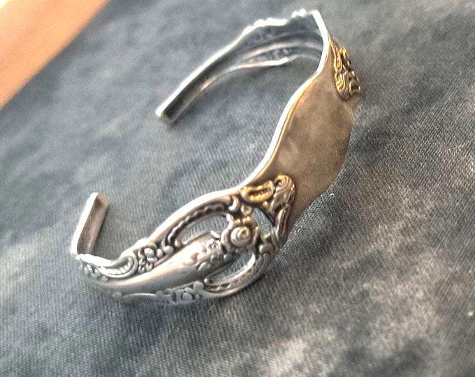 Antique ONEIDA Spoon Bracelet, Vintage Floral Silver Cuff Bracelet
