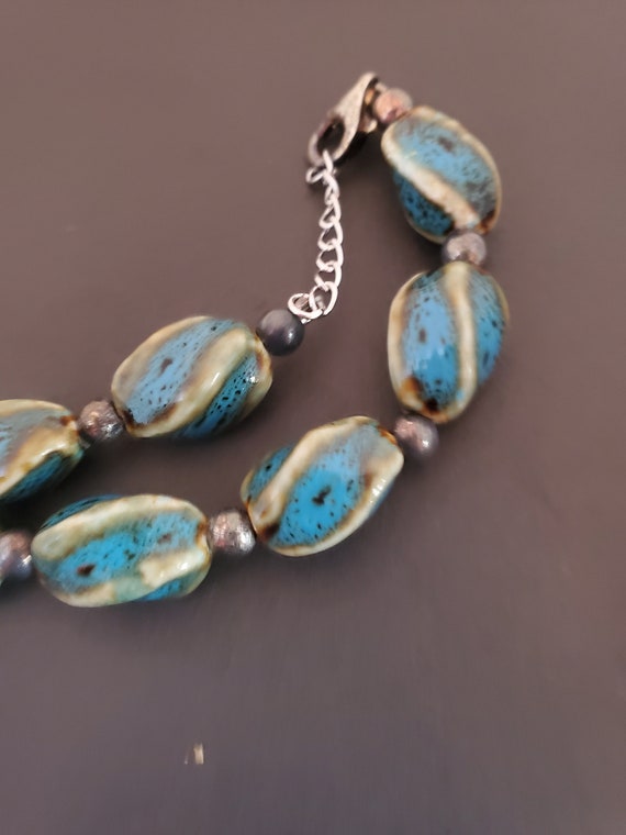 Turquoise Kiln: 1960- 70s Pottery Bead Necklace, … - image 5