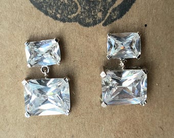 Art Deco Style Emerald Cut Diamond Earrings for Wedding Day or Signature Look