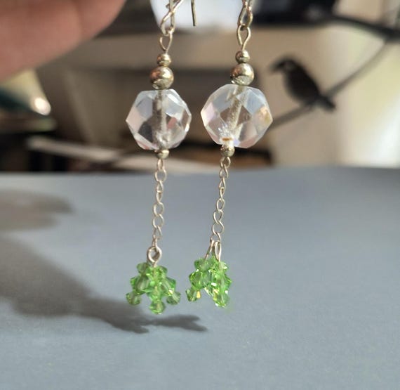 Art Deco Earrings - Vintage and Modern Beads, Peridot Green Swarovski Crystal