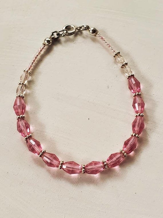 Handmade Czech Bead Bracelet with Silver Accents - Bright Pink Springtime Hues!
