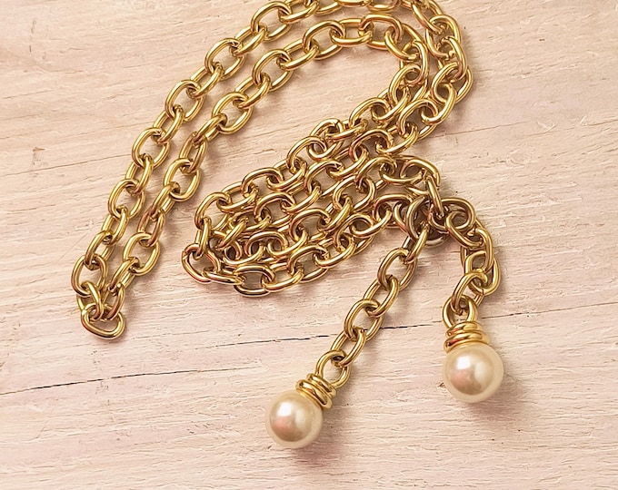 Vintage Gold & Pearl Costume Necklace - Lariat / Tassel Style