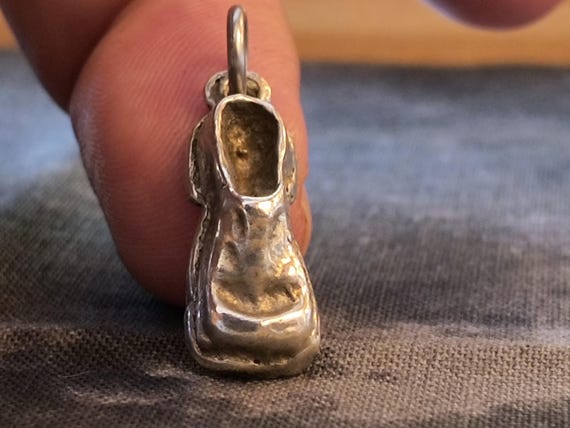 Edwardian Sterling Charm - Silver 'Good Luck Shoe' Pendant from Birmingham, England Circa 1900s