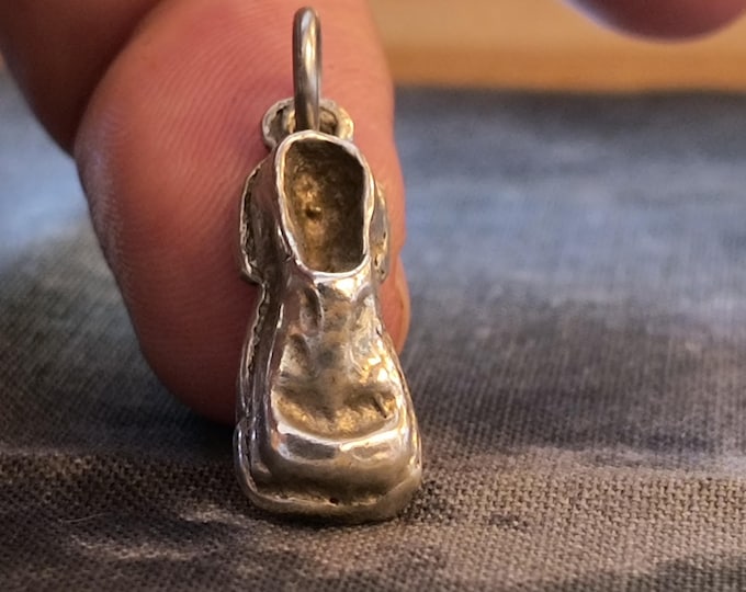 Edwardian Sterling Charm - Silver 'Good Luck Shoe' Pendant from Birmingham, England Circa 1900s
