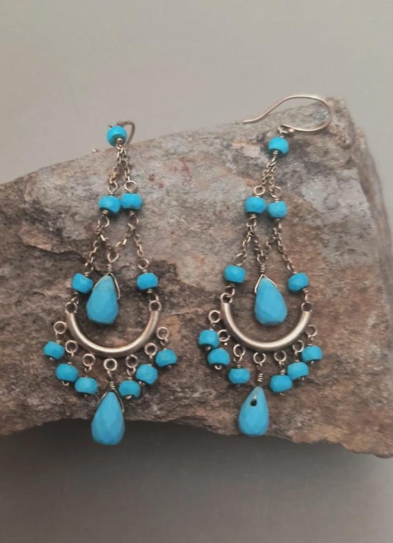 Turquoise Chandelier Earrings: Dangle Bead Design with Goldfilled Wires