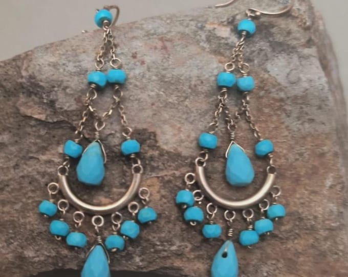 Vintage Gold Filled Turquoise Chandelier Earrings: Dangle Bead Design