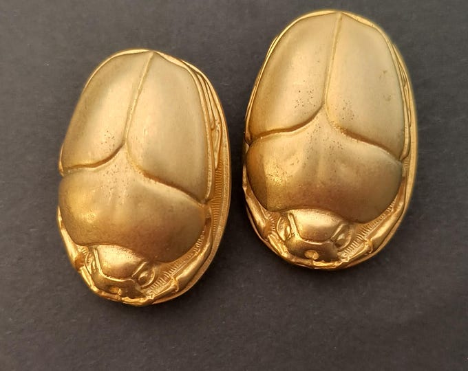 Ancient Egyptian Scarab Beetle Pins - Brushed Goldtone Museum Replicas