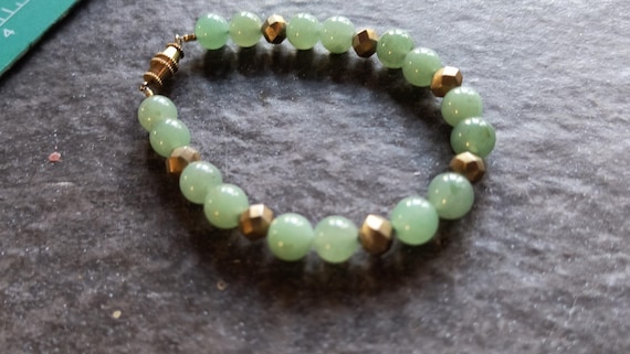 Antique Bead Bracelet - Fine Aventurine & 1800s Gold Gilt over Silver Beads