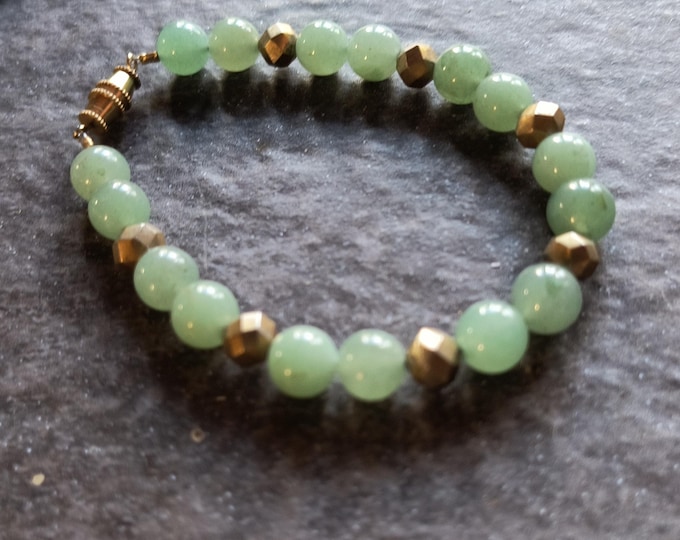 Aventurine & Antique Gold Gilt Bead Bracelet, Boho Style with an Abundant Feel