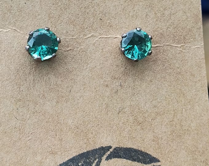 Victorian Paste Stud Earrings in Brilliant Teal Green, Sterling Silver