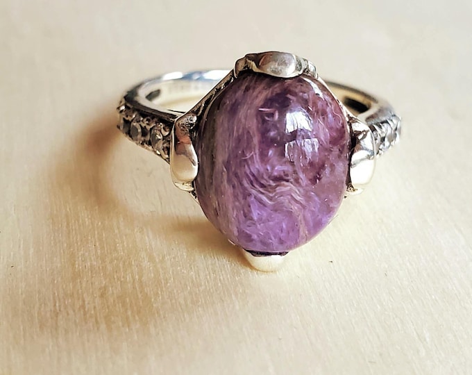 Art Deco Sterling Silver Charoite Ring – Size 7