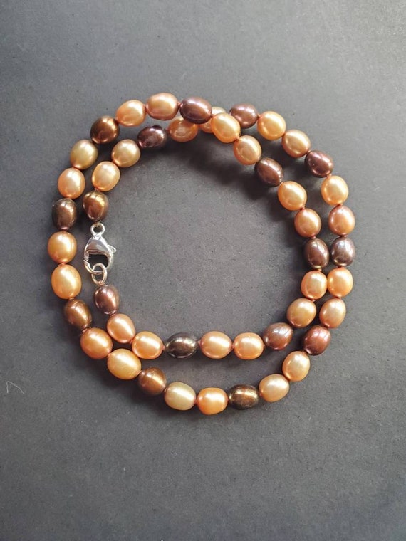 Vintage Pearl Necklace - Freshwater Cultured Pearls in Pale Pink and Velvety Brown