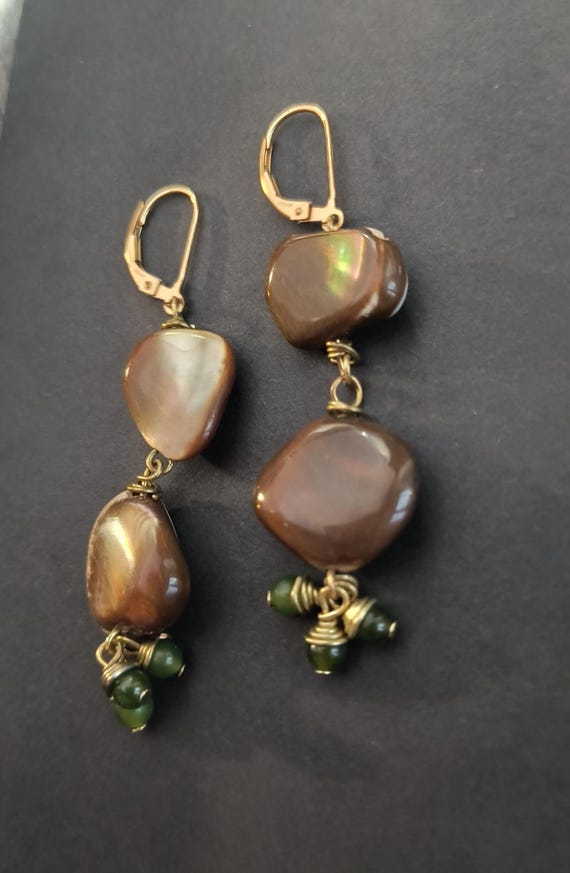 Abalone & Jade, Handmade Drop Earrings with an Underwater, Ocean Vibe