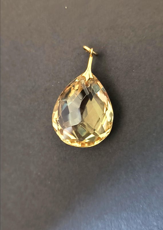 Antique Citrine Quartz Drop Pendant with Golden Bail - Circa 1930s