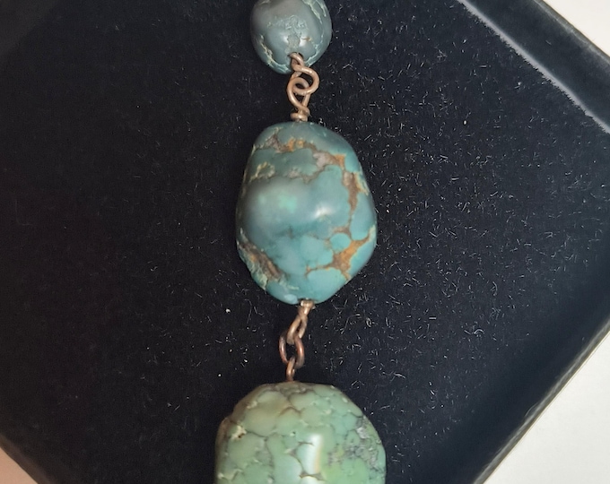 Turquoise Drop Pendant - Dusky Blue & Teal Tumbled Nuggets, Handmade Waterfall Style Drop
