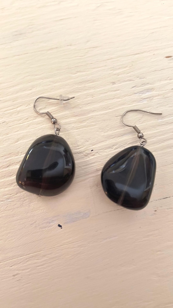 Vintage 1980 Earrings / Faux Smoky Quartz Lucite in Large Size