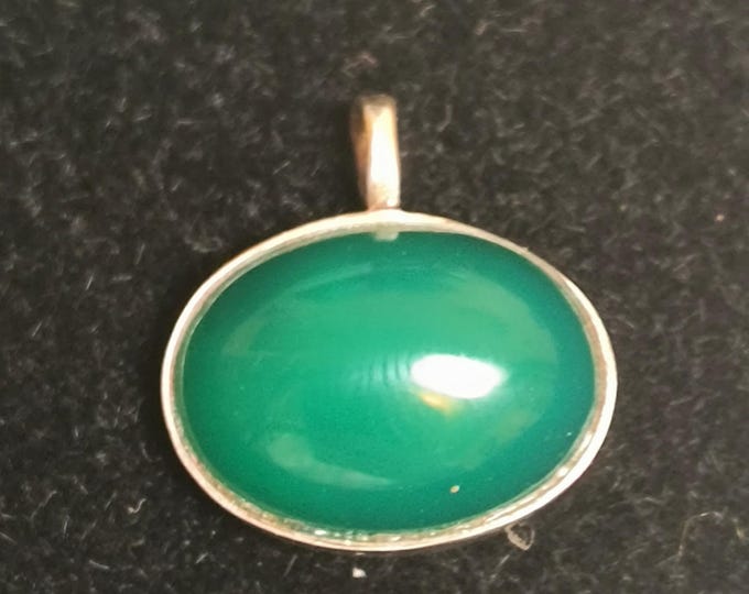 Vintage Chrysoprase Pendant in Sterling Silver Bezel Frame