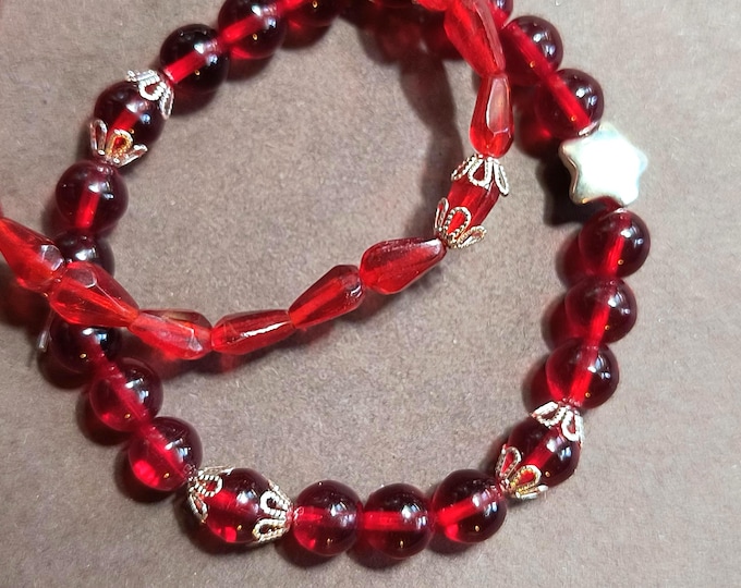 Friendship Bracelet Set - Vintage & Antique Beads in Blood Red, Restrung for Easy Wear!