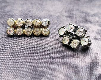 Art Deco Lingerie Pins - Pair of Two Rhinetsone Brooches for Hair, Clothes,