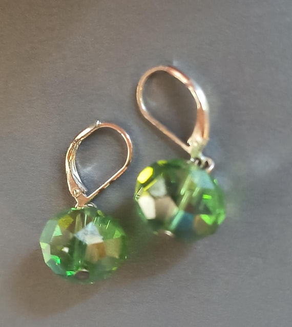 Simple Green Drop Earrings with Sterling Silver Findings - Peridot, Grass Green