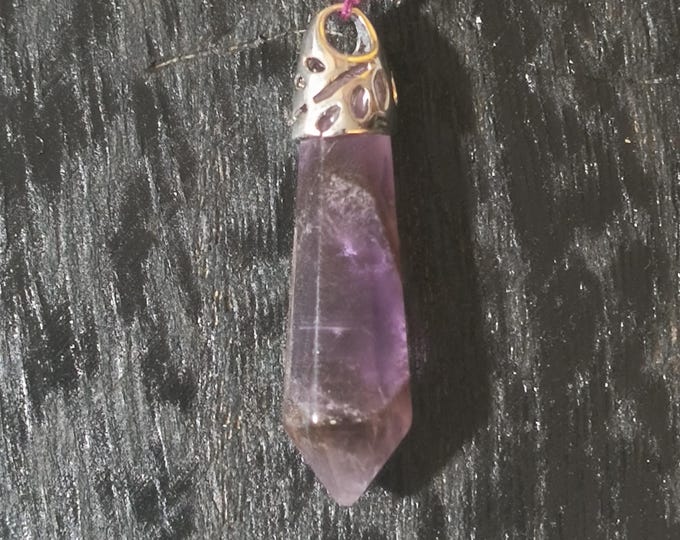 Vintage Amethyst Crystal Drop Pendant for Scrying, Divination or Protection