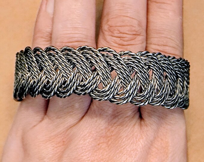 Braided Silver Bangle Bracelet / Ancient, Timeless Design / Viking, Tribal, Primitive Style / Handmade & Ready to Wear, Fits 7.5+ inch wrist
