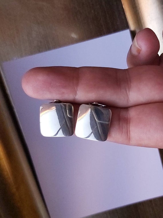 Vintage Sterling Silver Earrings - Minimalist and Geometric Square Clip On Earrings from the 80s