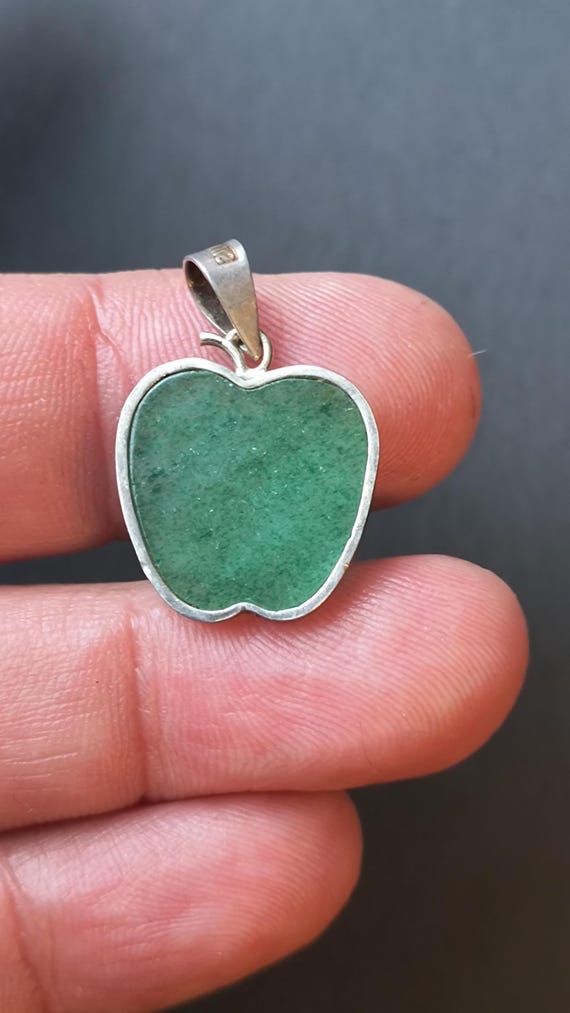 Vintage Jade Apple Pendant - Sterling Silver Frame, Circa 1970s