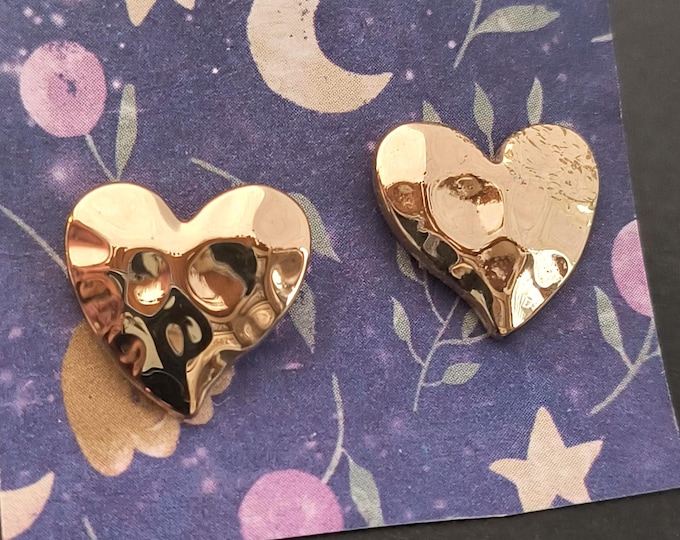 Vintage Heart Earrings, Simple Hammered Gold Texture