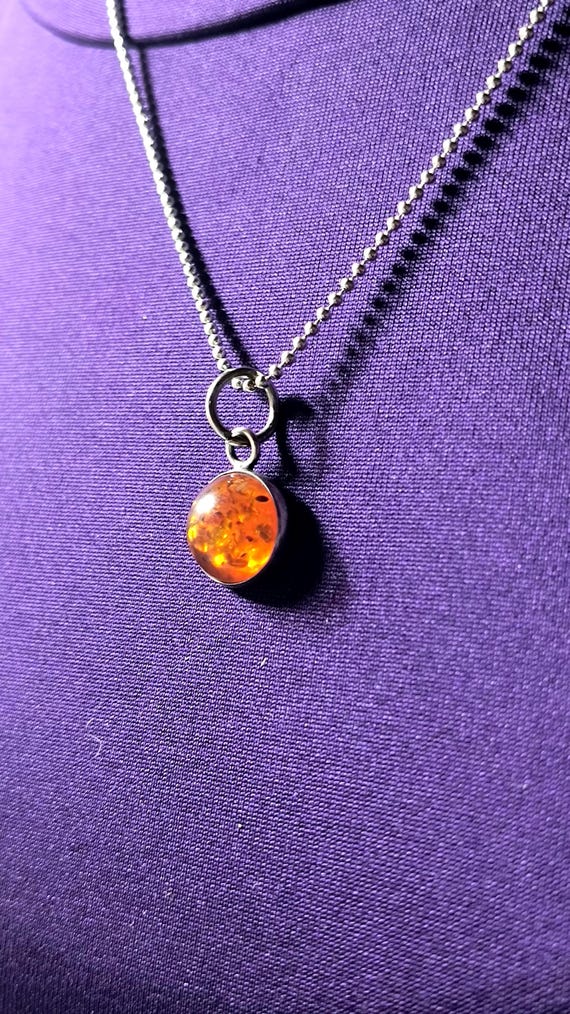 Vintage Amber Good Luck Charm Pendant in Sterling Silver - Add to Chain or Beads