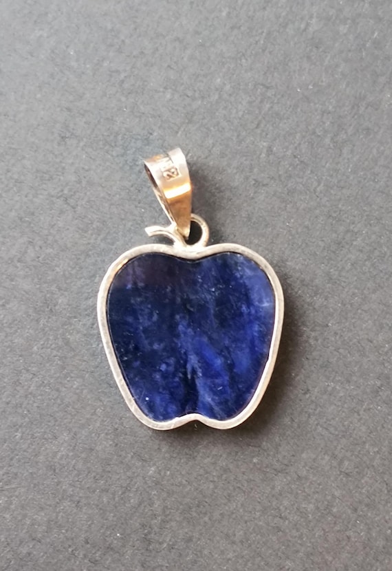 Vintage Sodalite Apple Pendant - Sterling Silver Frame, Circa 1970s