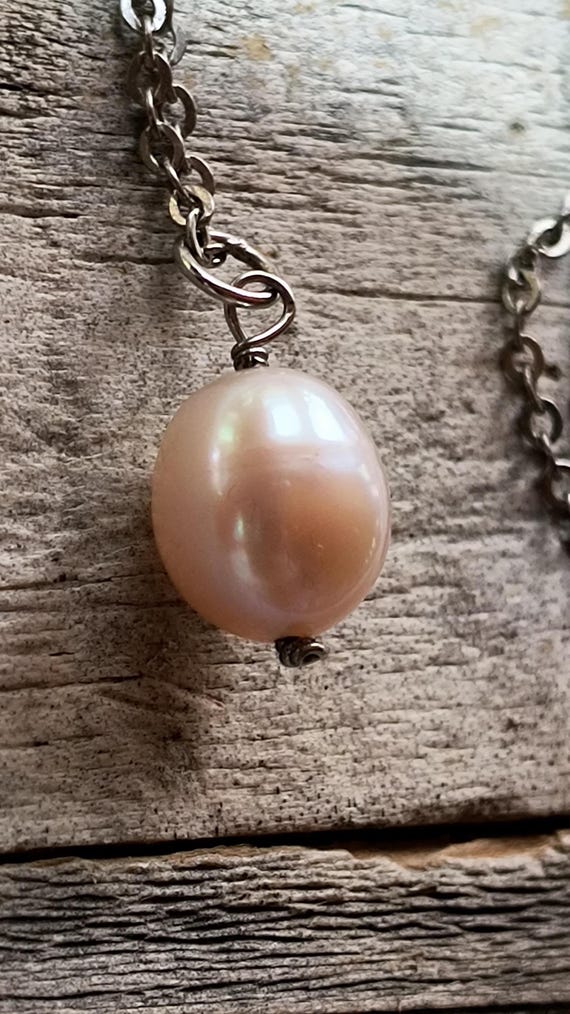 Pearl & Sterling Silver Solitiare Drop Necklace, Handmade in USA