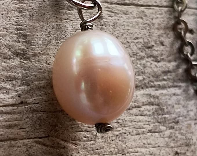 Pearl & Sterling Silver Solitiare Drop Necklace, Handmade in USA