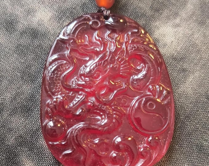 Dragon & Flaming Pearl Pendant - Red Ice Jadeite Carved Pendant to Wear or Customize