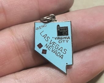Vintage Sterling Silver Nevada Charm: Bright Blue Enamel Souvenir