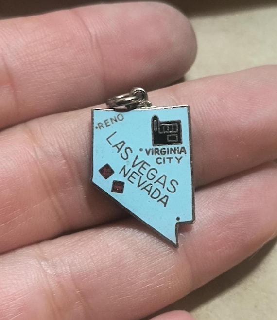 Vintage Sterling Silver Nevada Charm: Bright Blue Enamel Souvenir