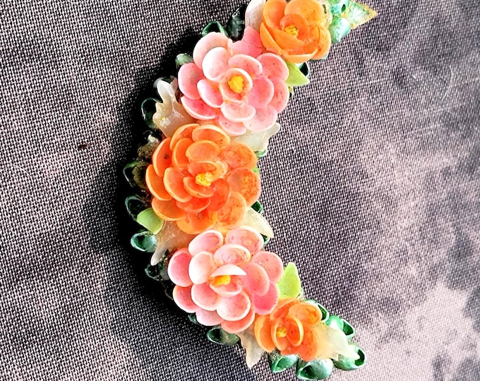 Antique Moon Brooch Pin, Handmade of Seashells in the Early 1900s