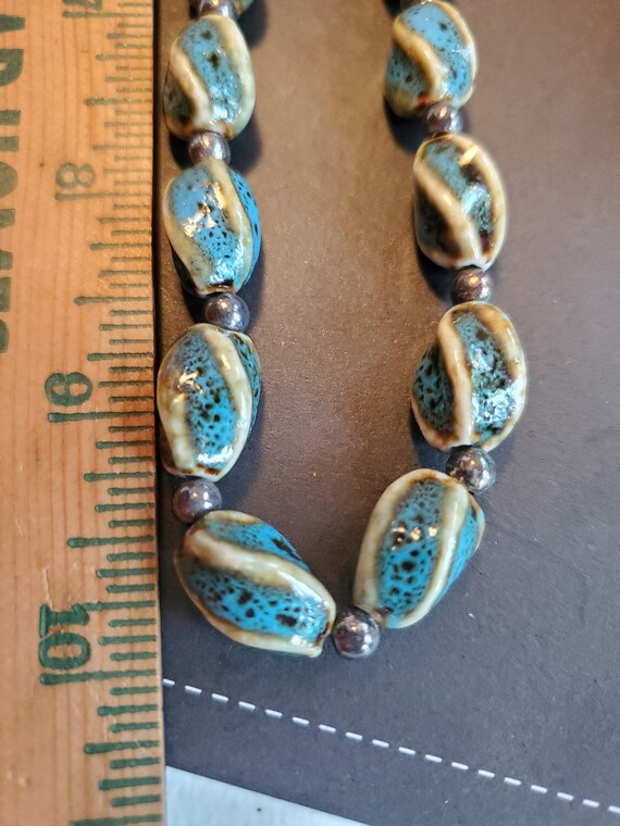 Turquoise Kiln: 1960- 70s Pottery Bead Necklace, … - image 4