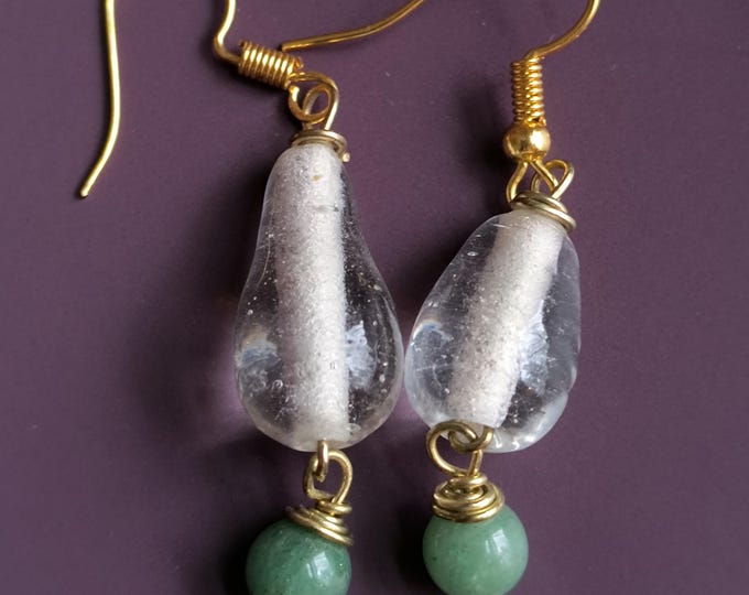 Roman Glass, Jade & Midnight Pearl Earrings by Mercury Crow