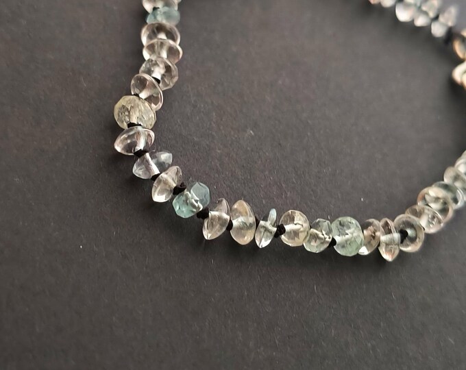 Aquamarine & Blue Topaz Bead Bracelet, Knotted on Silk, Handmade in Maine