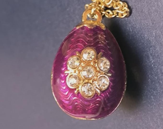 Purple FABERGE EGG charm pendant, enamel, gorgeous sparkle and color!