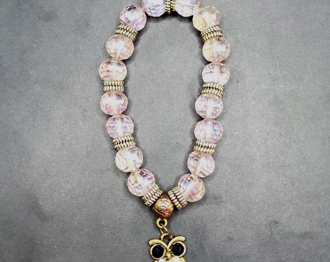 Bead and Owl Bracelet: Pink & Purple Aurora Beads