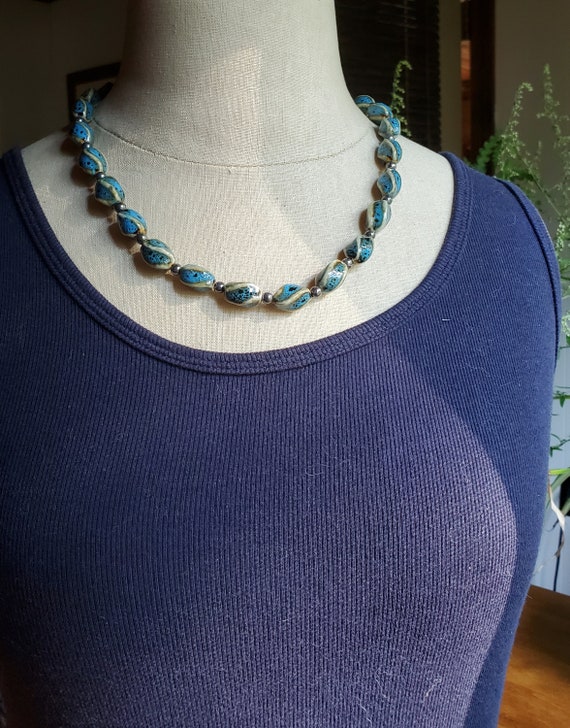 Turquoise Kiln: 1960- 70s Pottery Bead Necklace, … - image 2